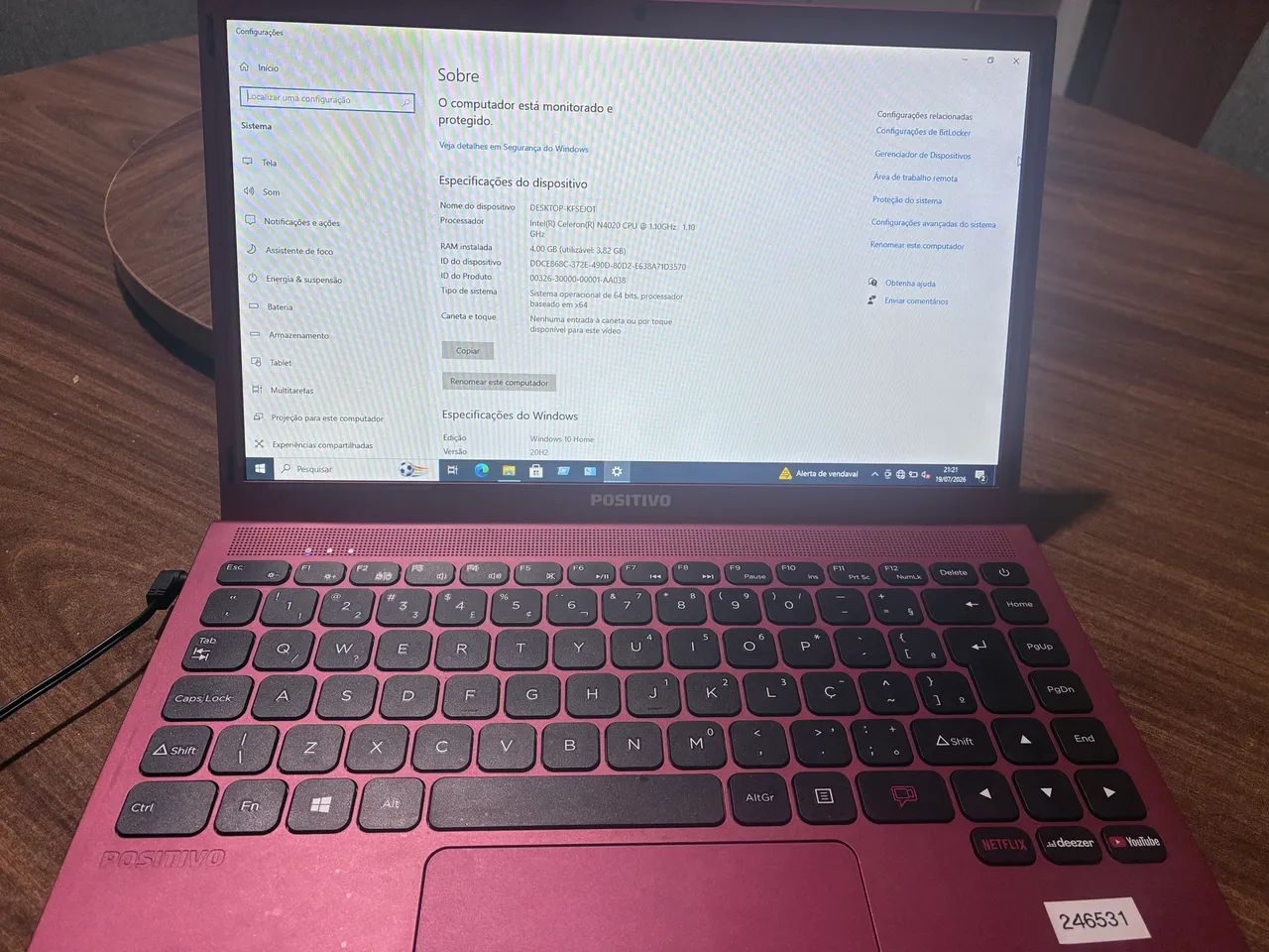 Notebook Positivo Motion Red Intel Celeron W10 14 Red 