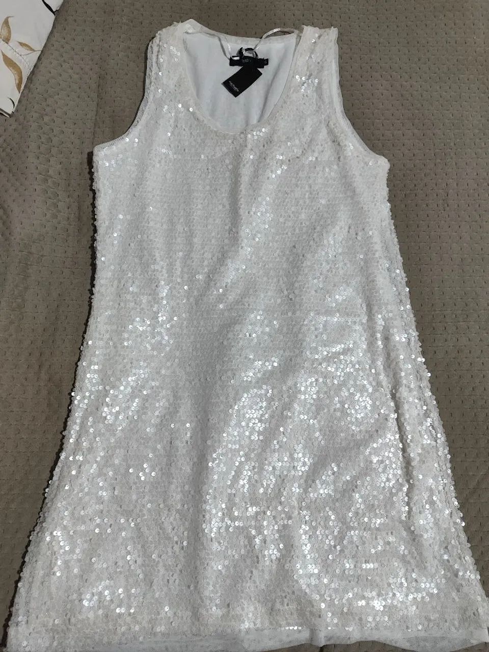 Vestido festa - Paetê Branco - G