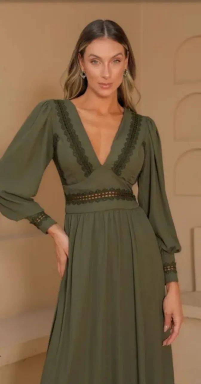 Lindo Vestido Longo Verde Oliva  - Foto 5