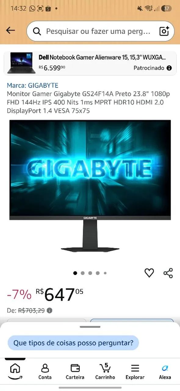 Monitor gamer Gigabyte 24 pol Full HD ips 144hz - Foto 3