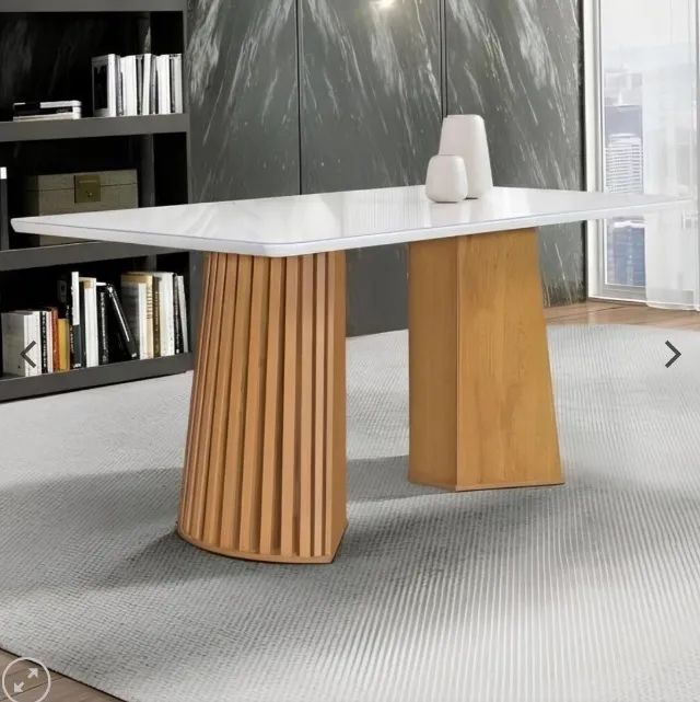 Mesa de Jantar Nevada Smart 120 cm - Cinamomo/Off White com Vidro