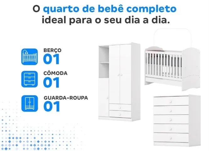 Quarto de bebê, berço, guarda roupa e cômoda na caixa, contato * - Foto 2