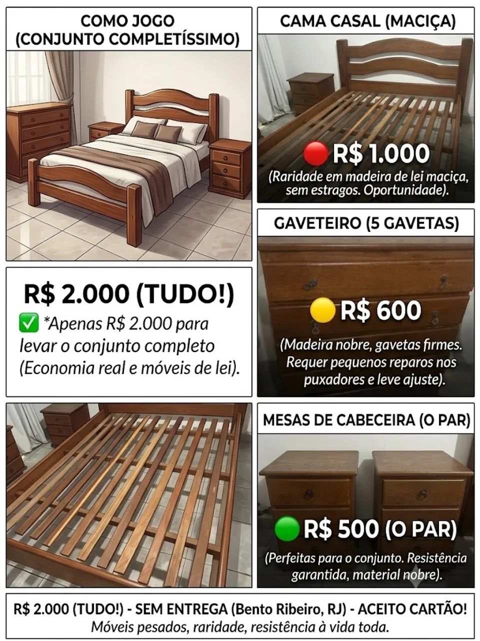 conjunto quarto casal madeira maciça