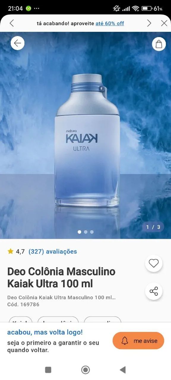 Perfume Kaiak Ultra 100ml Novo