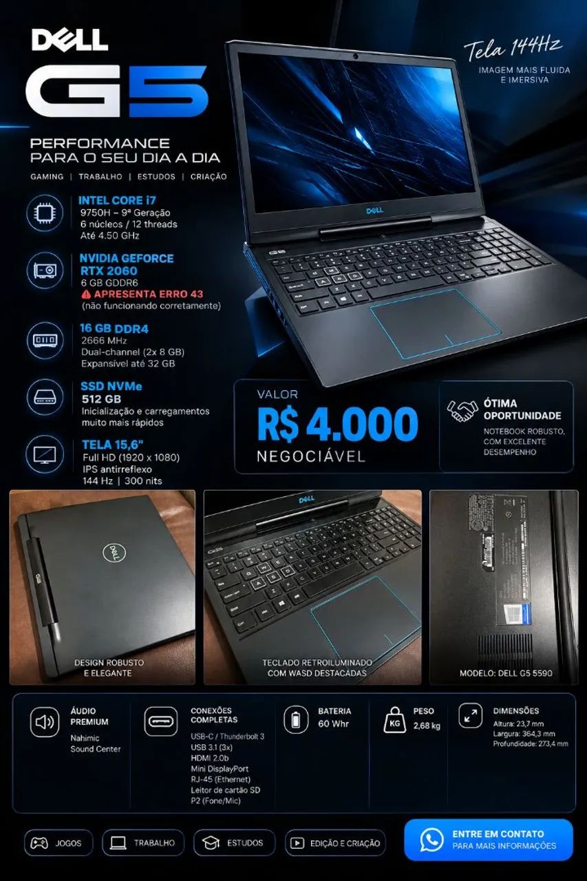 Notebook Dell G5 Gamer
