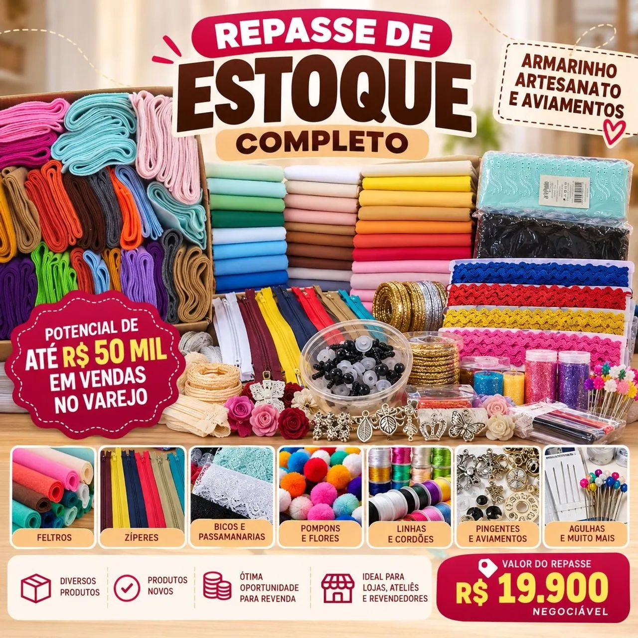 REPASSE DE ESTOQUE COMPLETO DE ARMARINHO E ARTESANATO