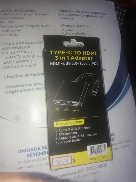 ADAPTADOR 3X1: type-c tô HDMI 3 IN 1 ADAPTER. 