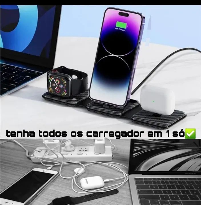 Carregador 3 em 1 para iPhone, Apple Watch e AirPods - Novo - Foto 2