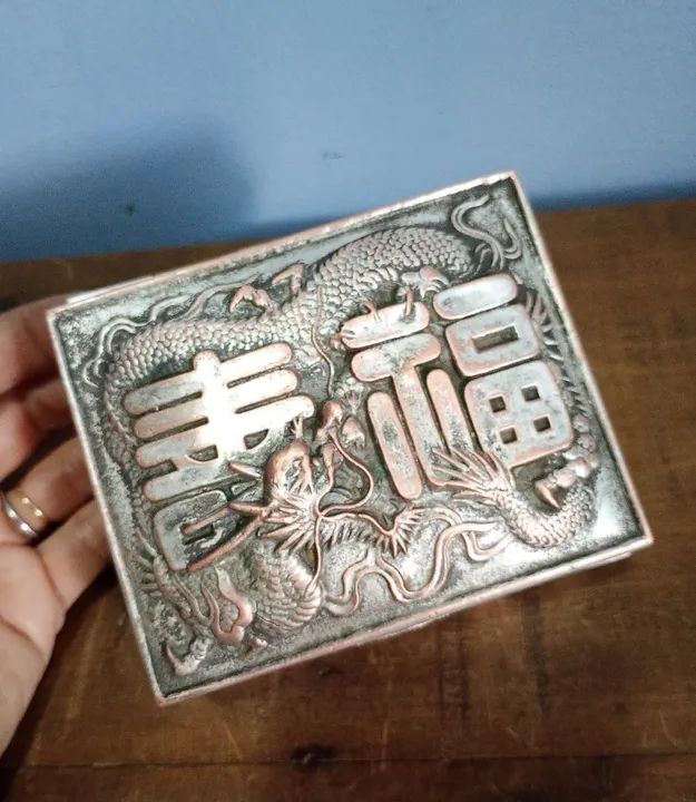 Antigo Porta Jóias Chinês com Ideogramas/dragão - Foto 2
