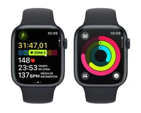 Apple Watch Series 9 Caixa meia-noite de alumínio 45 mm Pulseira esportiva M/G - Foto 4