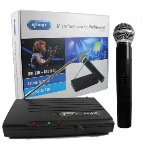 Microfone Sem Fio Uhf Wireless Bivolt Karaokê Pro Kp-910