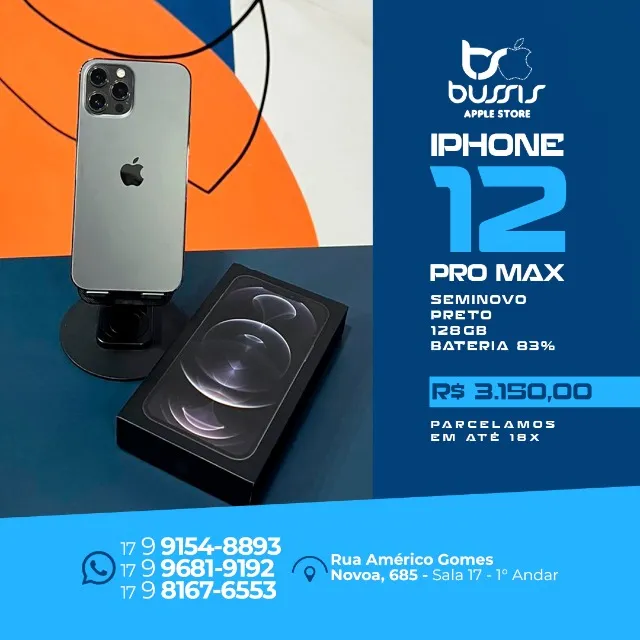 iPhone 12 Pro Max / 128GB / Saúde de bateria 79% / R$ 2.900,00
