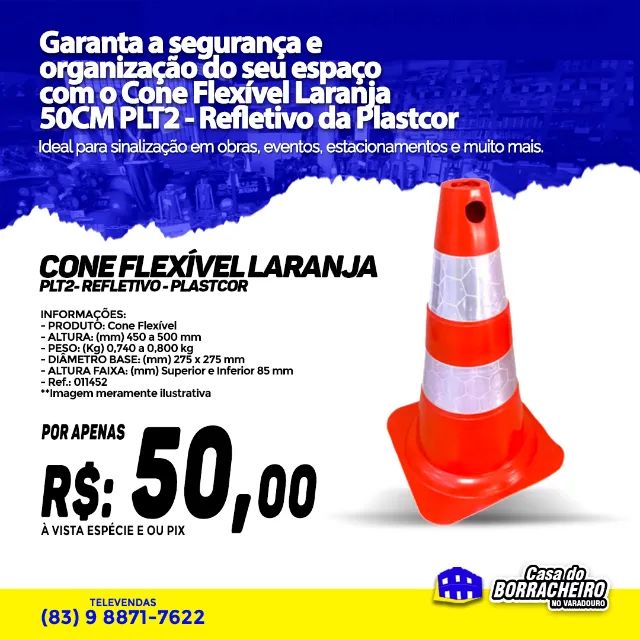 Cone Flexível Laranja 50CM - PLT2- Refletivo - Plastcor - Foto 2