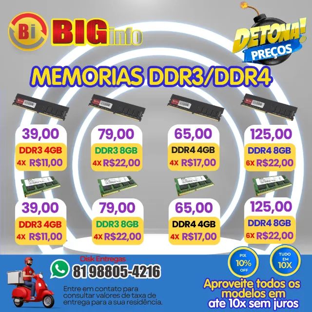 Memoria DDR3 / DDR4 4GB - Varios Modelos 