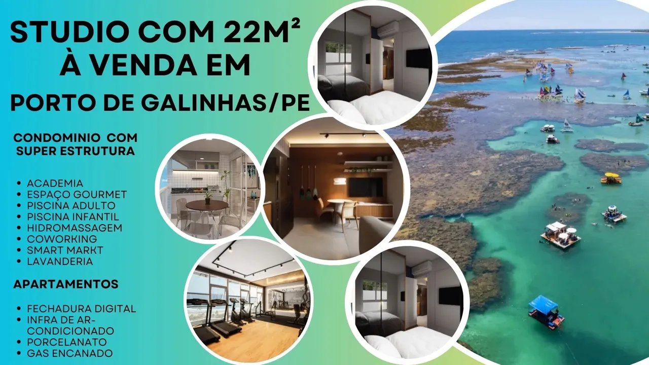 Studio à venda no Porto Mau Loa em Porto de Galinhas-Ipojuca/PE 1 quarto 1 wc 1 vaga