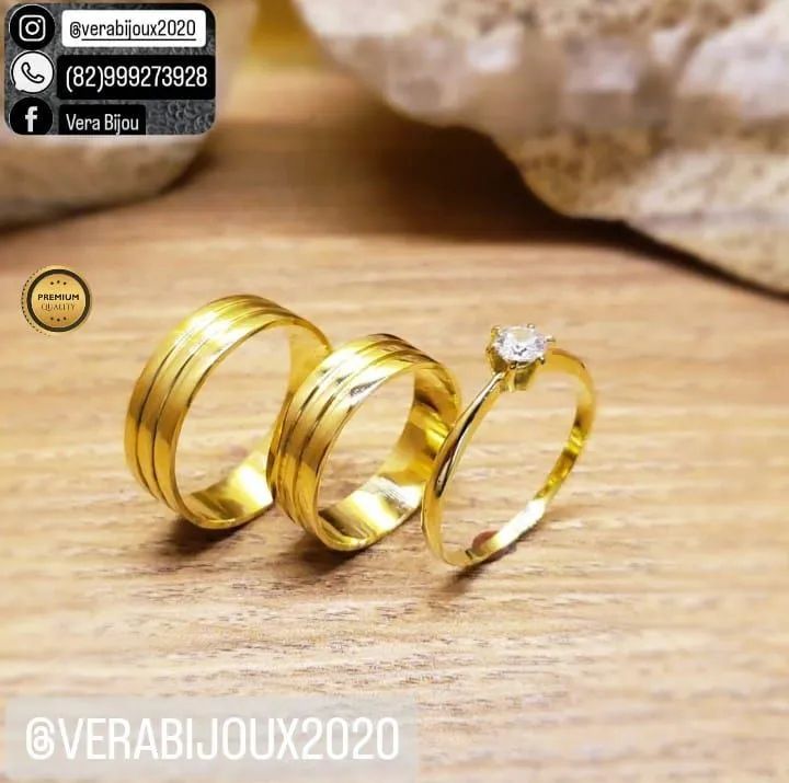 KIT TRIO DE ALIANÇAS BANHADAS A OURO 18K  - Foto 2