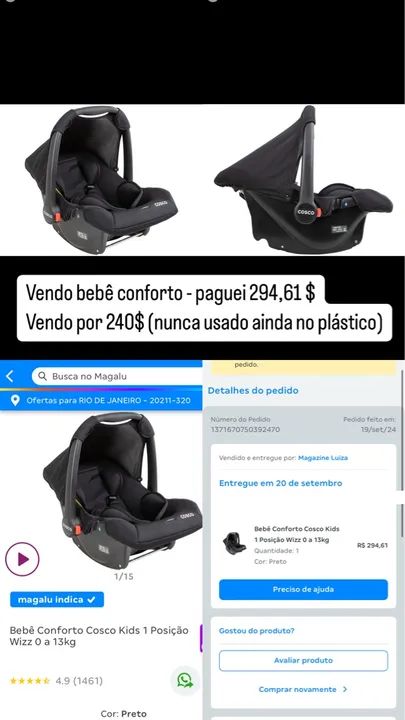 Bebê Conforto Cosco Kids 1 Posição Wizz 0 a 13kg - Novo