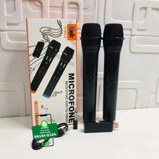 Microfone Duplo S-Fio Profissional Wireless Duplo Sem Fio - Entrega das 9 até as 22hrs
