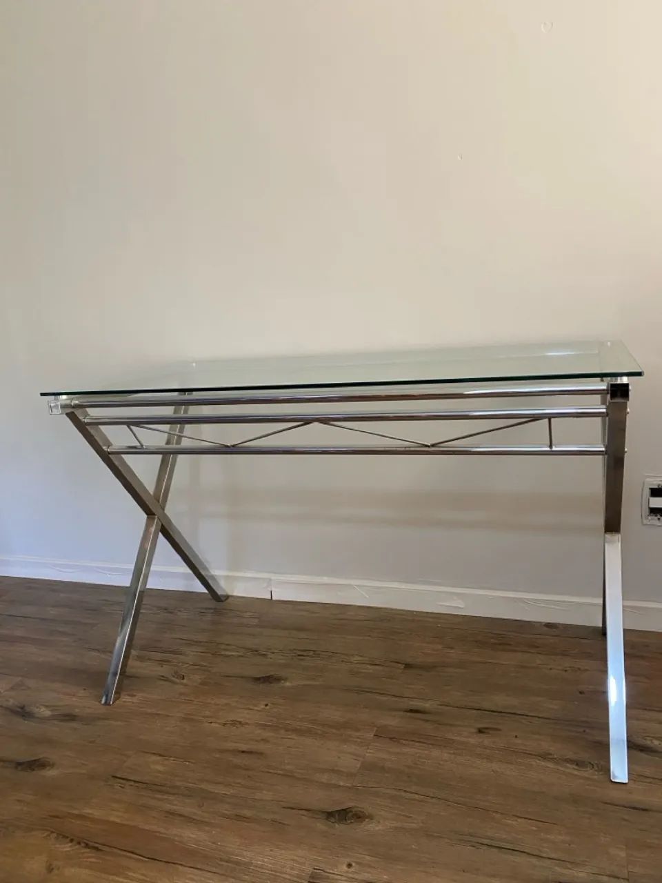 Mesa de Escritório em Vidro e Aço Inoxidável - Foto 2