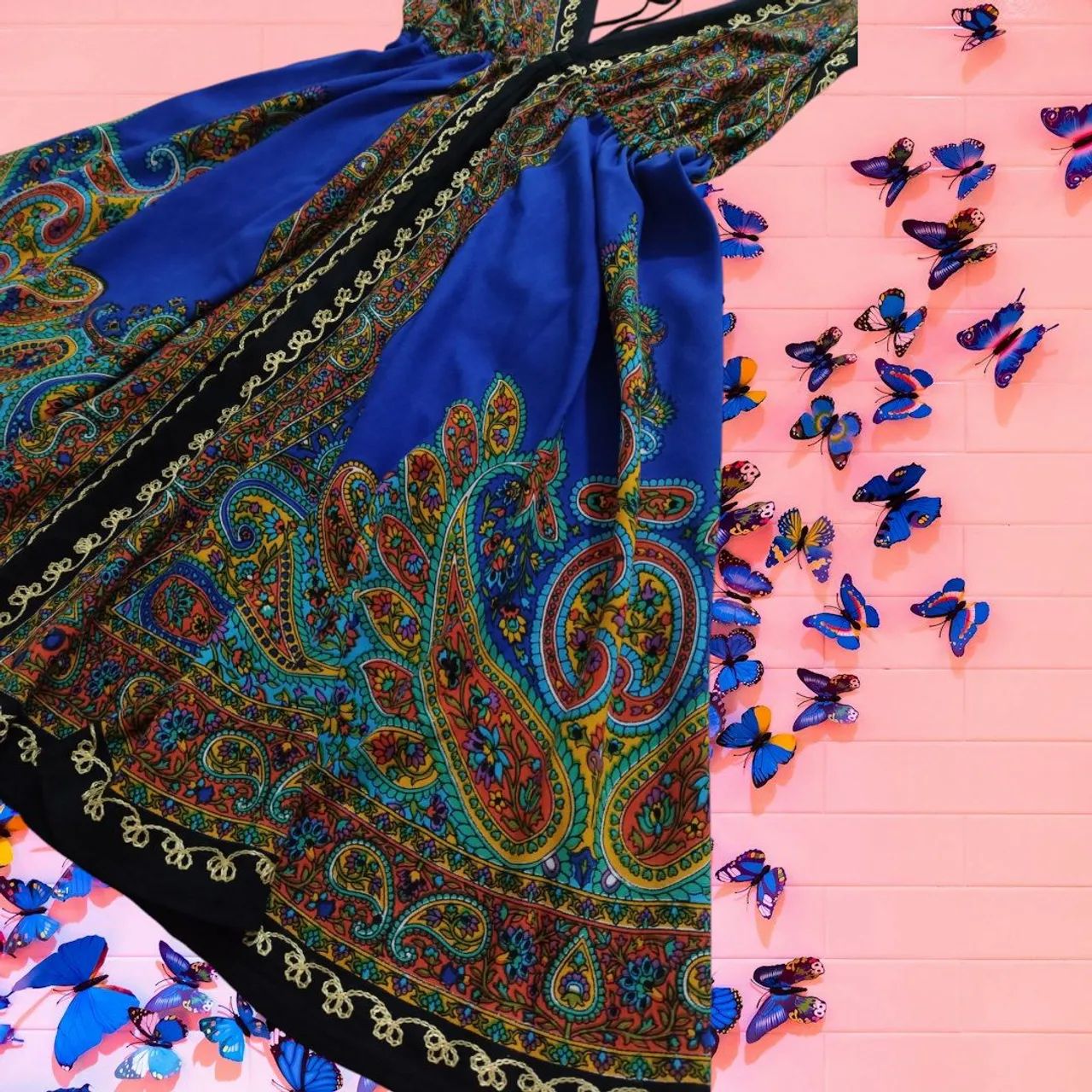 Vestido indiano Floral Azul - Estilo Boho - Foto 3