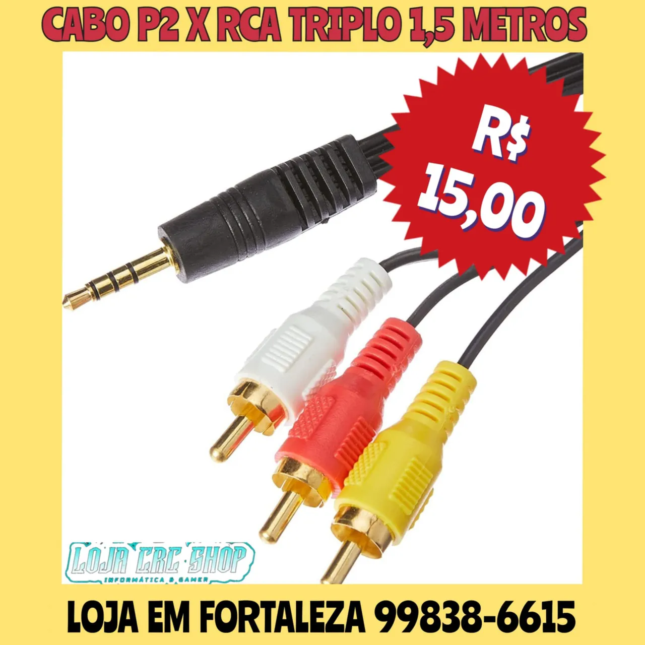 Cabo P3 x RCA Triplo 1,5 Metros Lehmox