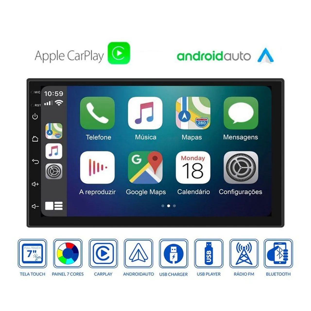 Aparelho Dvd 9 polegadas central multimidia carplay android - tela som carro radio 