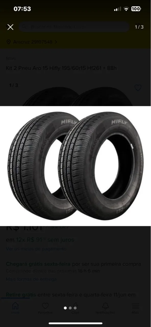 Kit 2 Pneu Aro 15 Hifly 195/60/15 Hf261