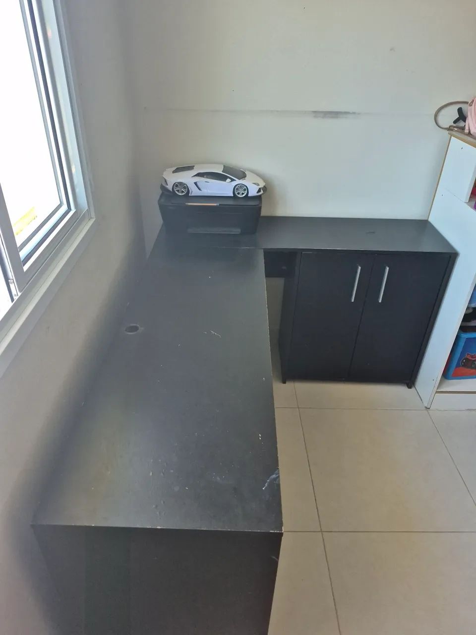 Modern office desk with doors and drawers