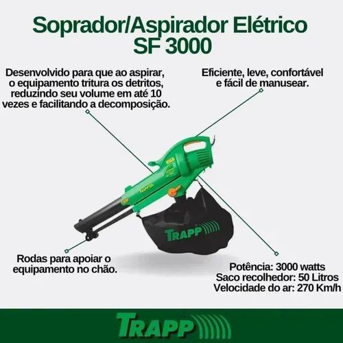 soprador e aspirador de folhas 3000w sf3000 trapp - Foto 4