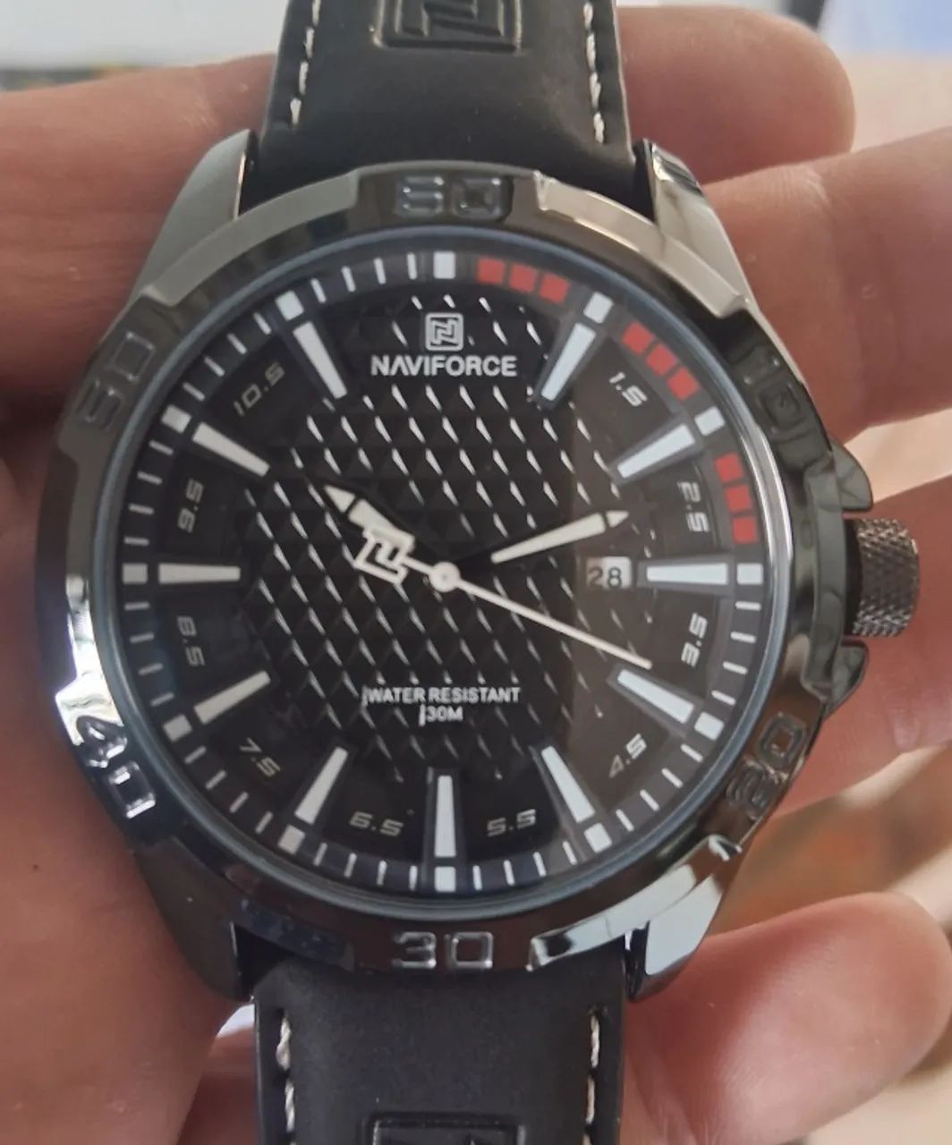 Relógio Naviforce original com pulseira de couro legítimo a prova d'água
