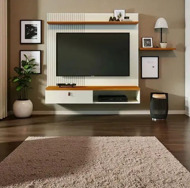 Painel Iris Cinamomo/Off White (Suporta TVs Até 55 Polegadas) 