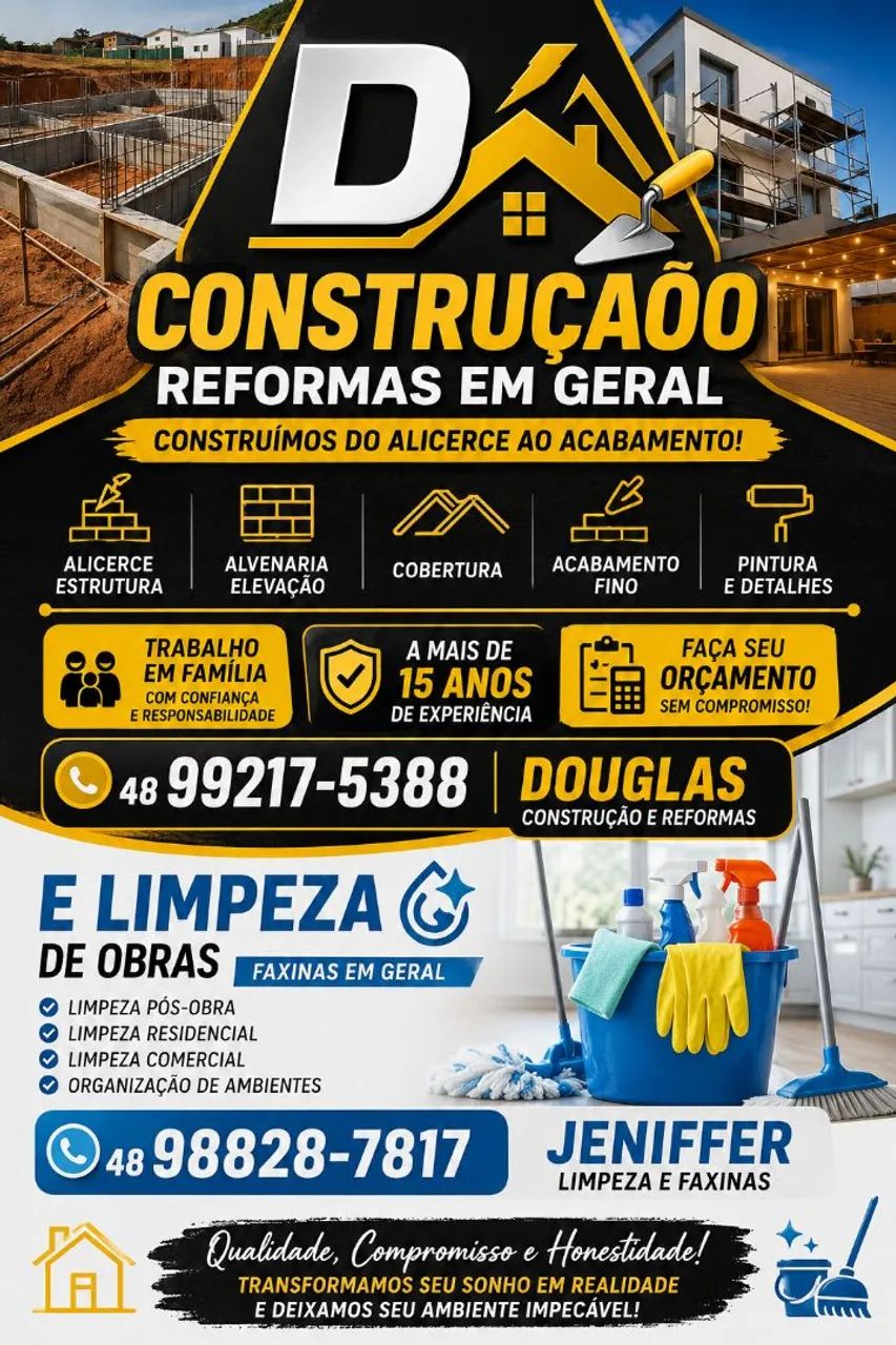Construção, reformas limpeza