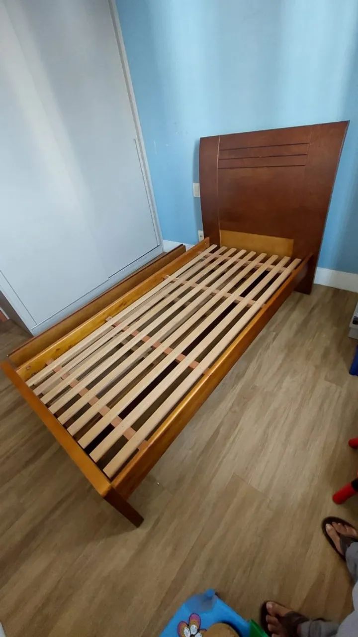 Cama de solteiro com cama auxiliar (bicama) padrão mogno mel - Foto 2