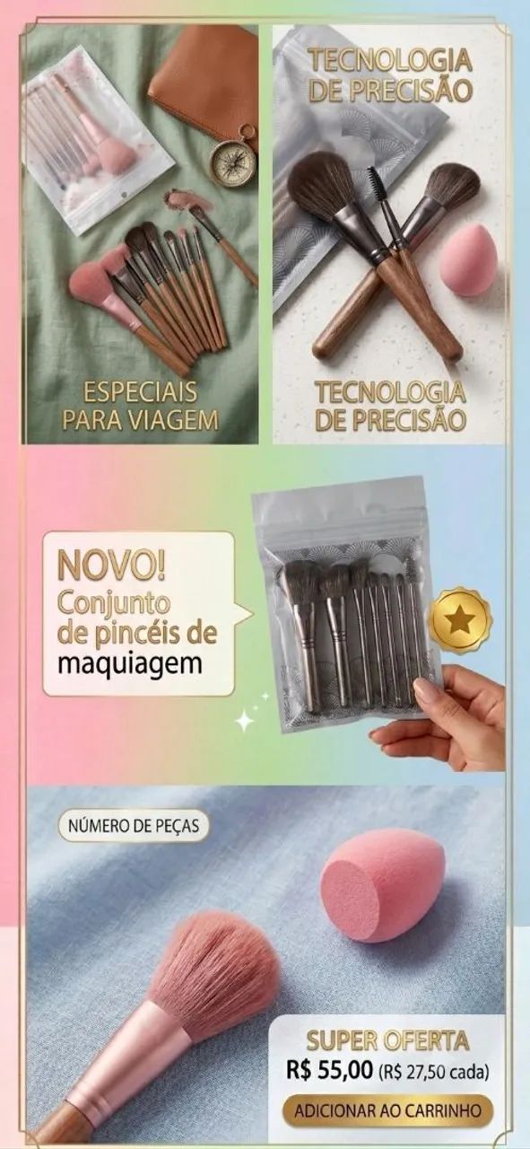 Combo Beleza kit 8 Pincéis + esponja de brinde  - Foto 2