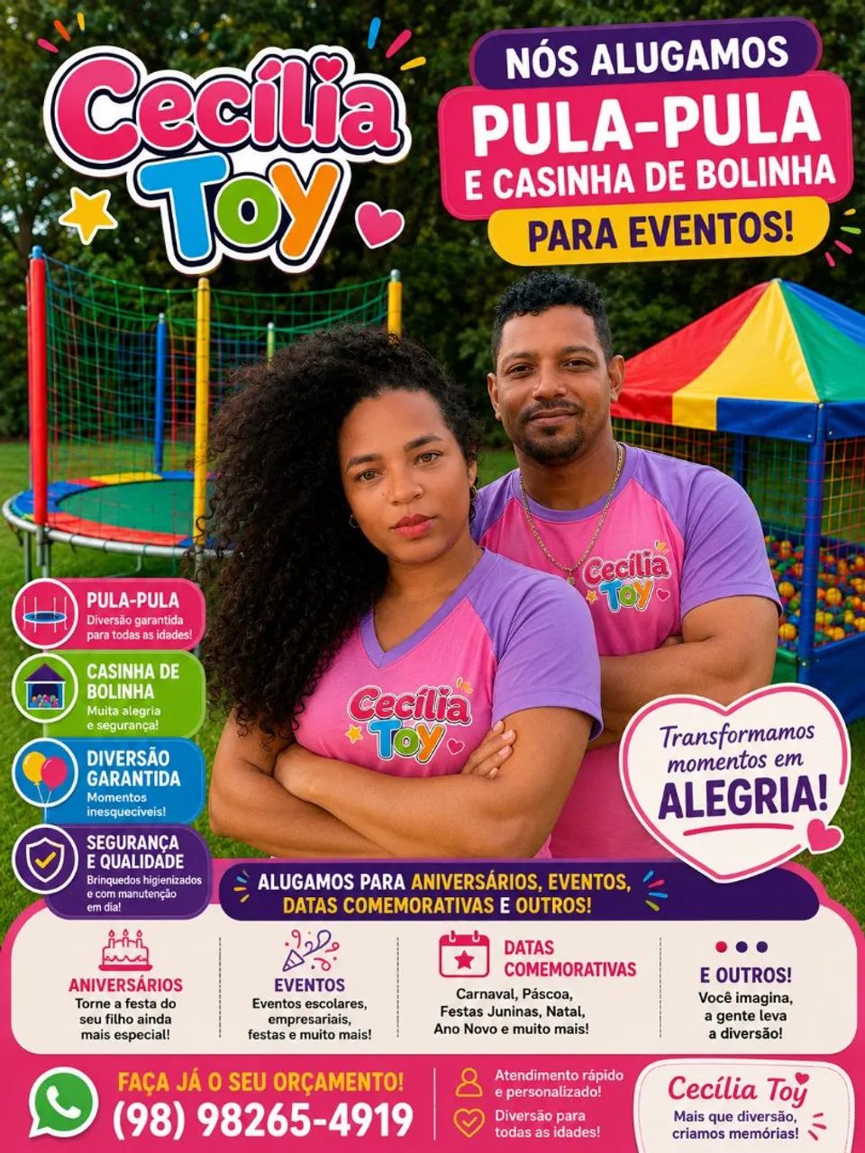 Aluga-se pula-pula e Casinha de bolinhas.