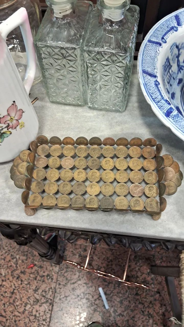 Antiga Bandeja Feita de moedas década de 40 - Foto 4