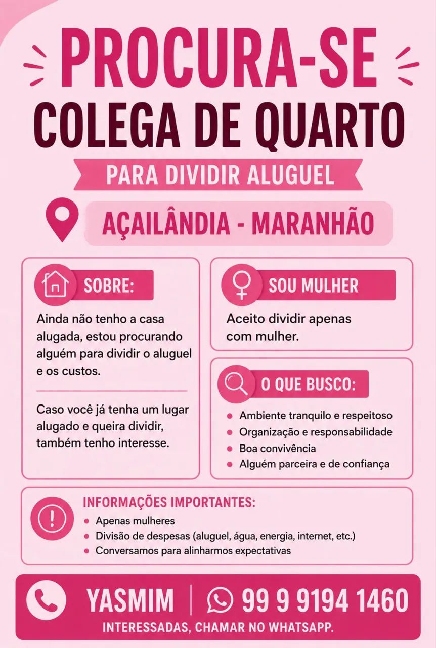 Procuro colega de quarto - Açailândia- MA