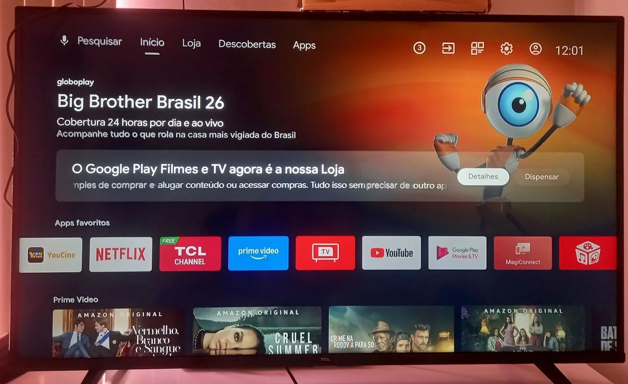 telão smart tv Android impecável tcl 50 4k perfeita. 