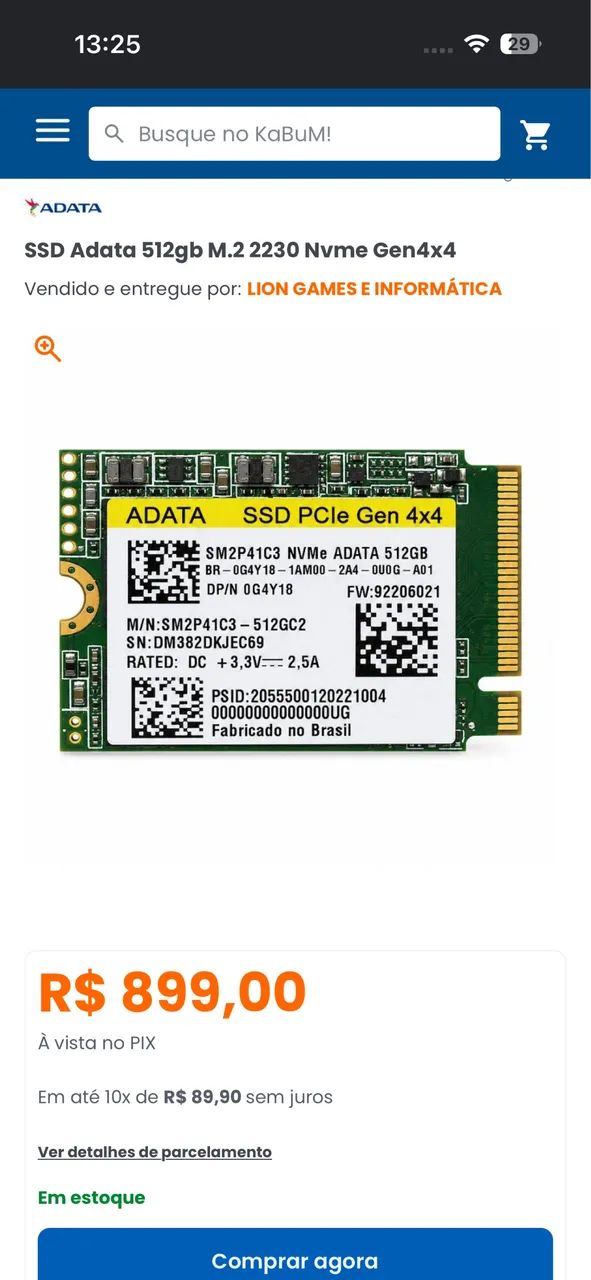 SSD NVMe 512GB M.2 2230 ADATA PCIe Gen 4x4