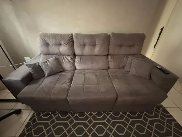 Sofá Retrátil e Reclinável Cama inBox Diamond 2,25m Tecido Suede Velusoft Cinza