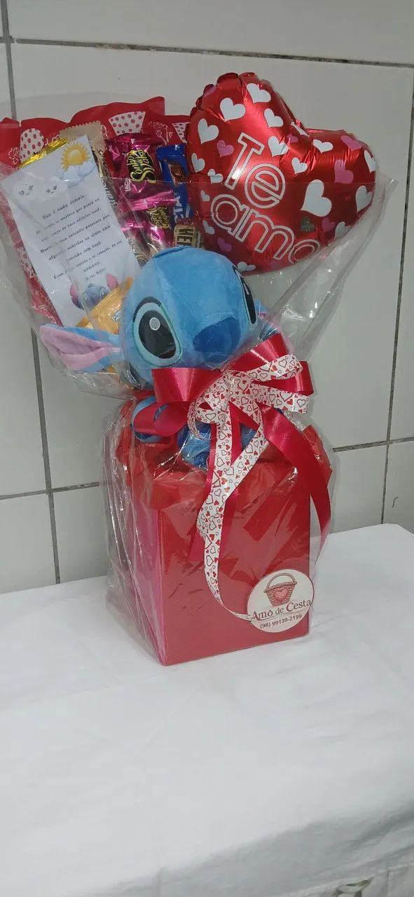 Cesta Café da Manhã Romântica Stitch Com Guloseimas.  - Foto 4