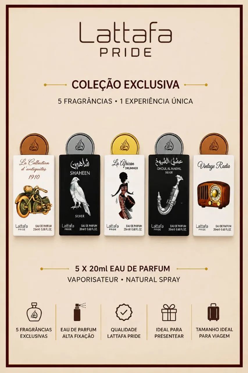 Perfume arabe kit com 5 de 20ml