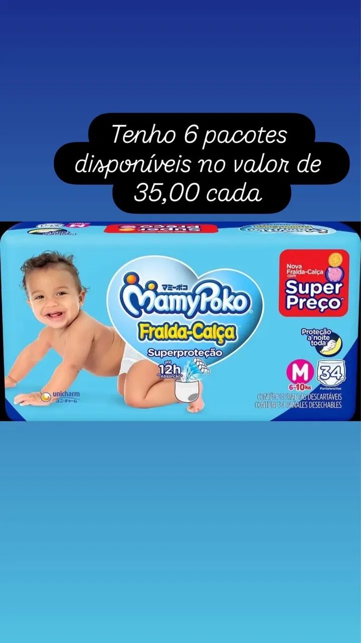 Fralda M tenho 6 pacotes