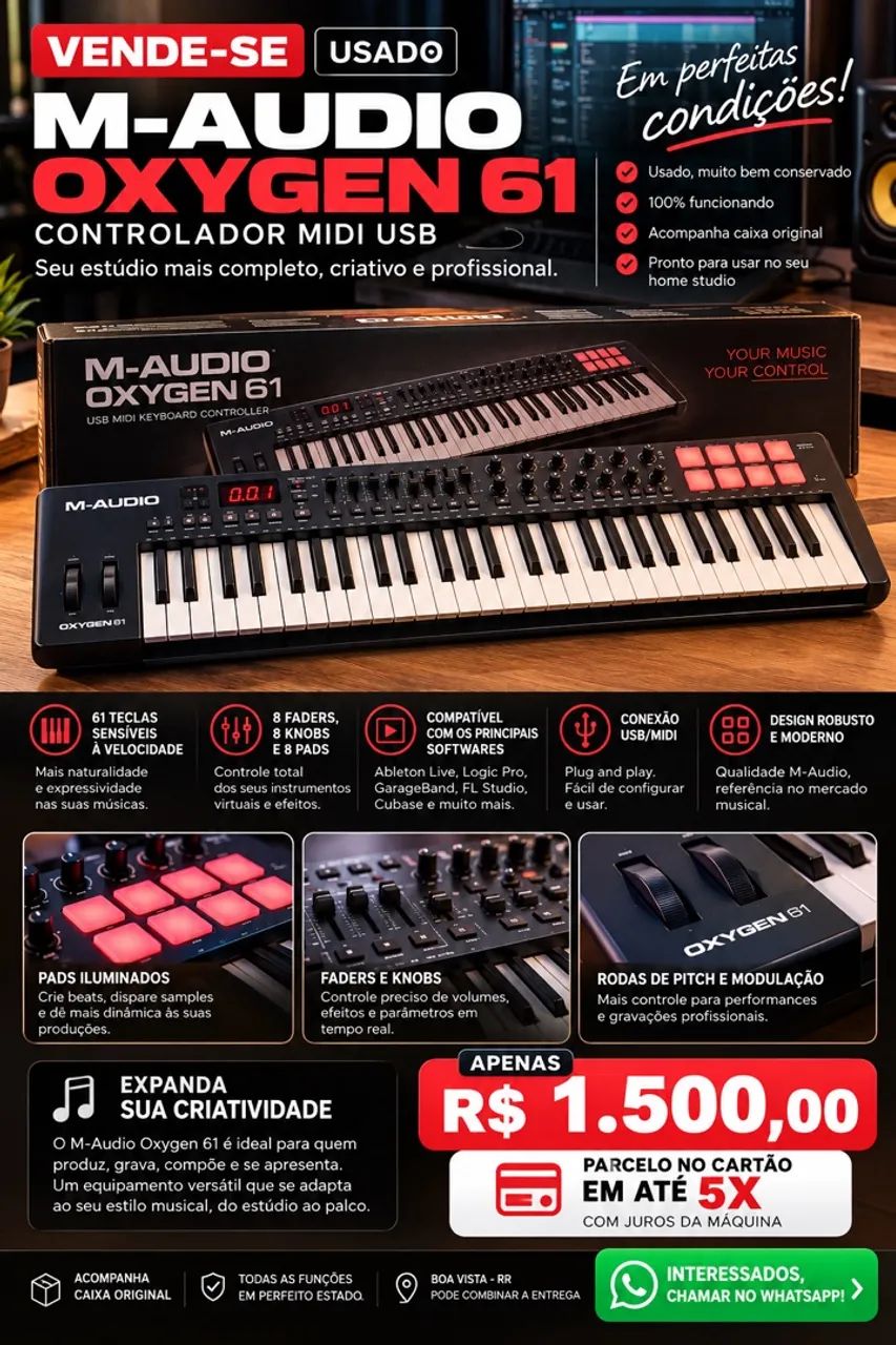 Controlador M-Audio oxigen 61 teclas 