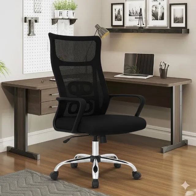 Cadeira Escritório Tela Navi Preta Conforto Ergonômico Ideal para Longas Jornadas 20082