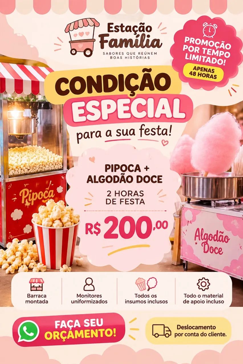 Estação de pipoca e algodão doce 
