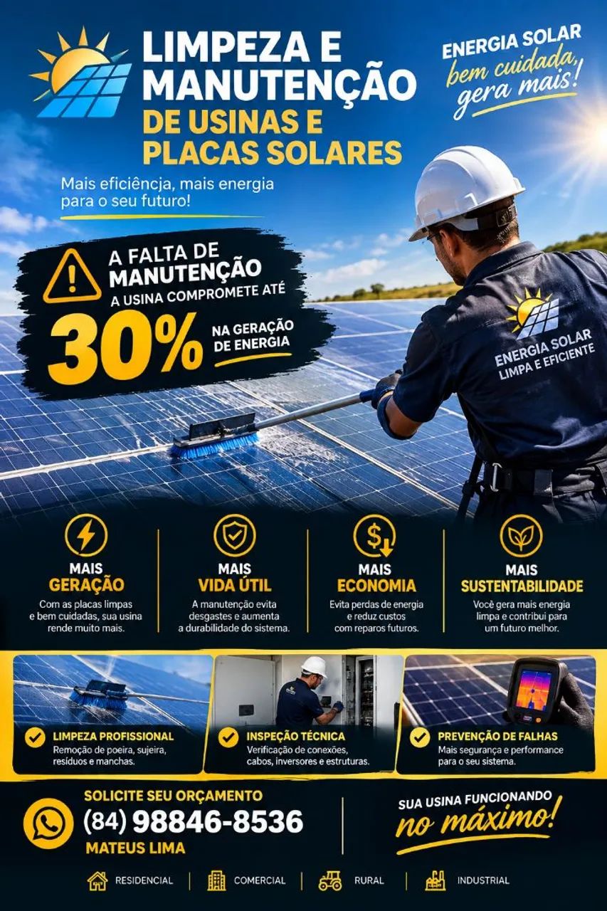 LIMPEZA E MANUTENÇÃO DE PLACAS SOLAR 