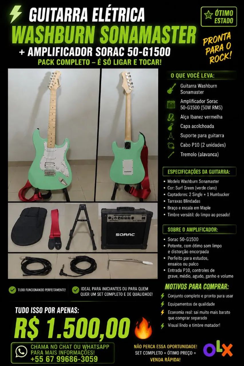 GUITARRA ELÉTRICA WAHSBURN --- KIT COMPLETO 