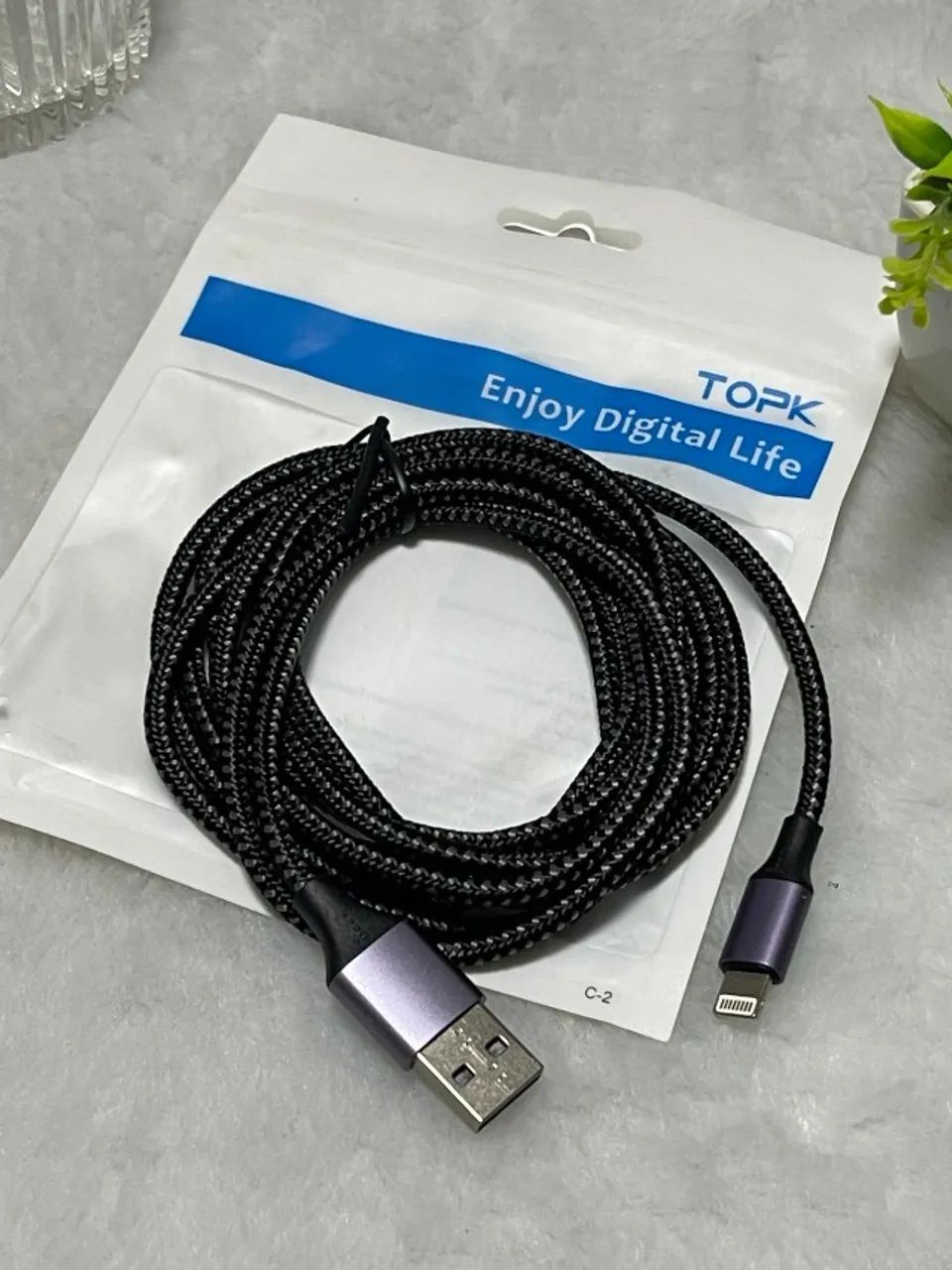 Cabo USB para iPhone TOPK 2m Reforçado Nylon Trançado Alta Durabilidade - Foto 2