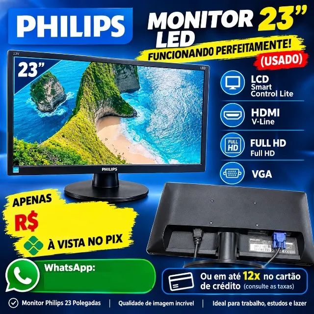 Monitor Philips 23? Led Funcionando Perfeitamente! (Usado)